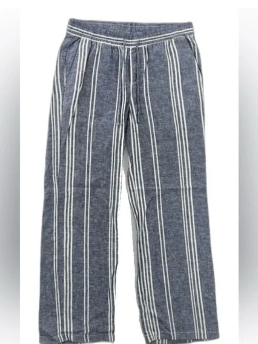 Navy Blue Stripe Casual Pants linen blend
